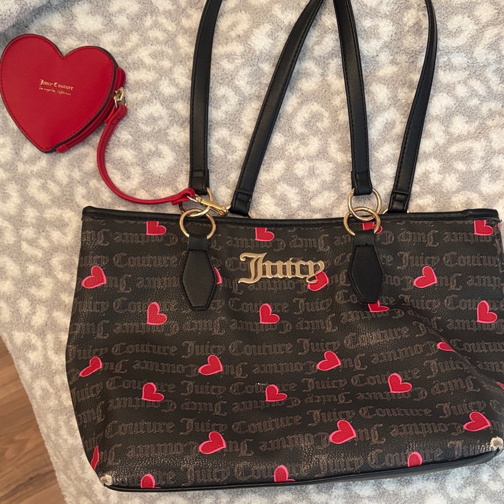 Juicy Couture Black Tote with Red Hearts